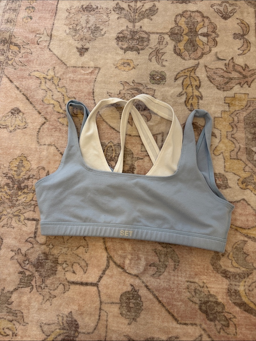 SET Active Light Blue Sports Bra with Cream Crossback Straps